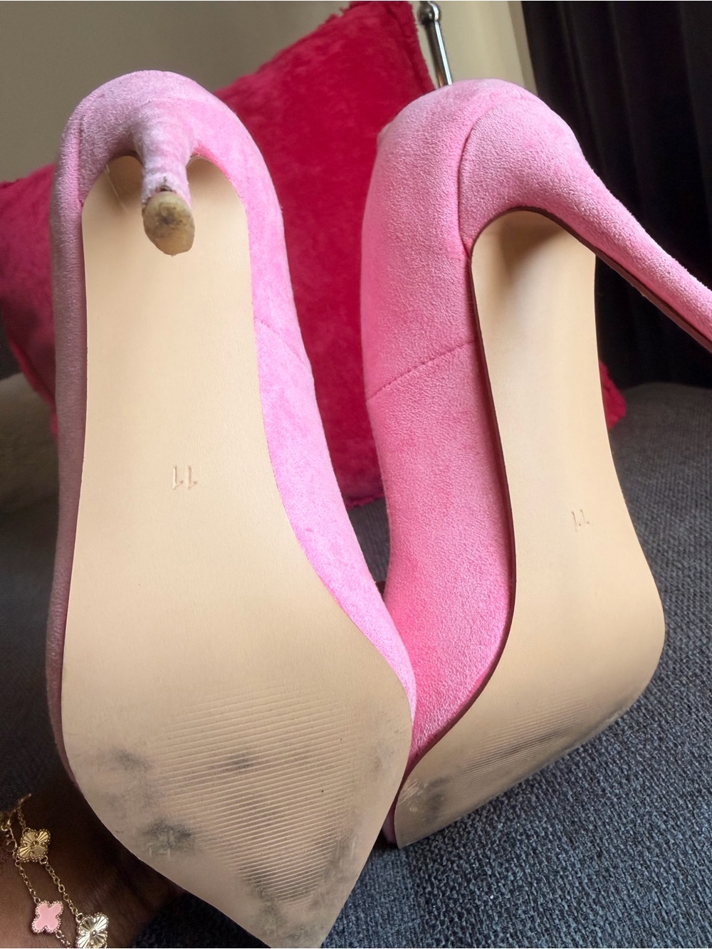 FSJ Pink Suede Pointed-Toe Stiletto Pumps - Picture 3 of 3